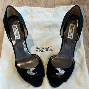 Badgley Mischka Black Heels with Crystal Accent